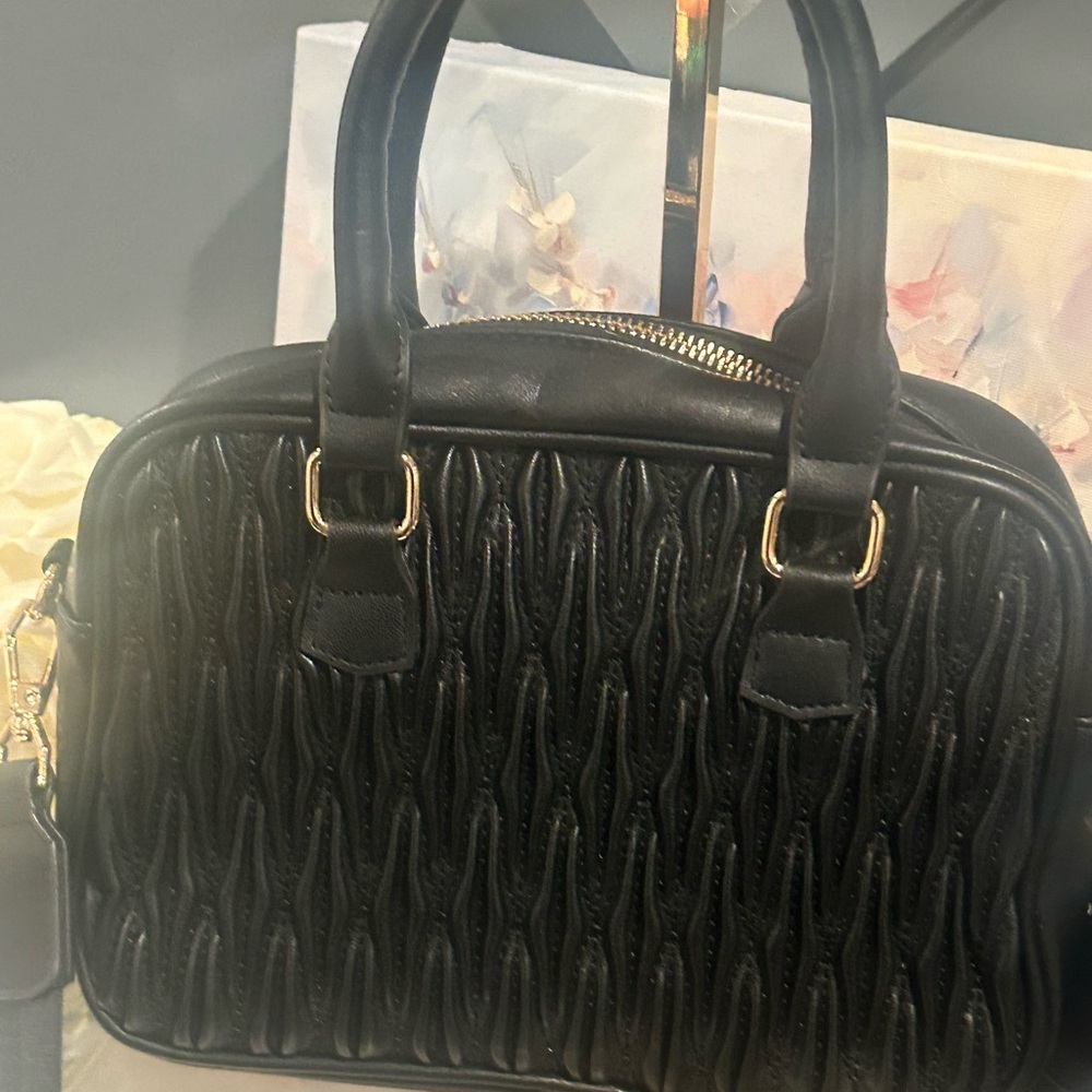 Valentino Orlandi Black Quilted Satchel with Gold Emblem - Picture 4 of 6